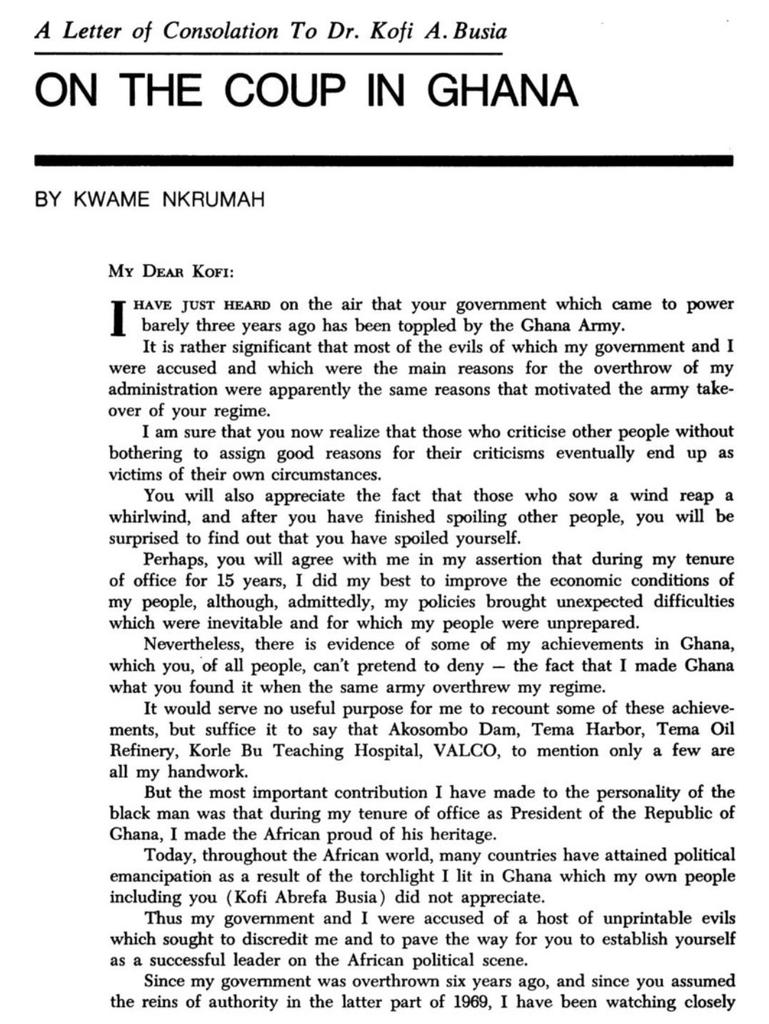 NKrumah letter to Busia